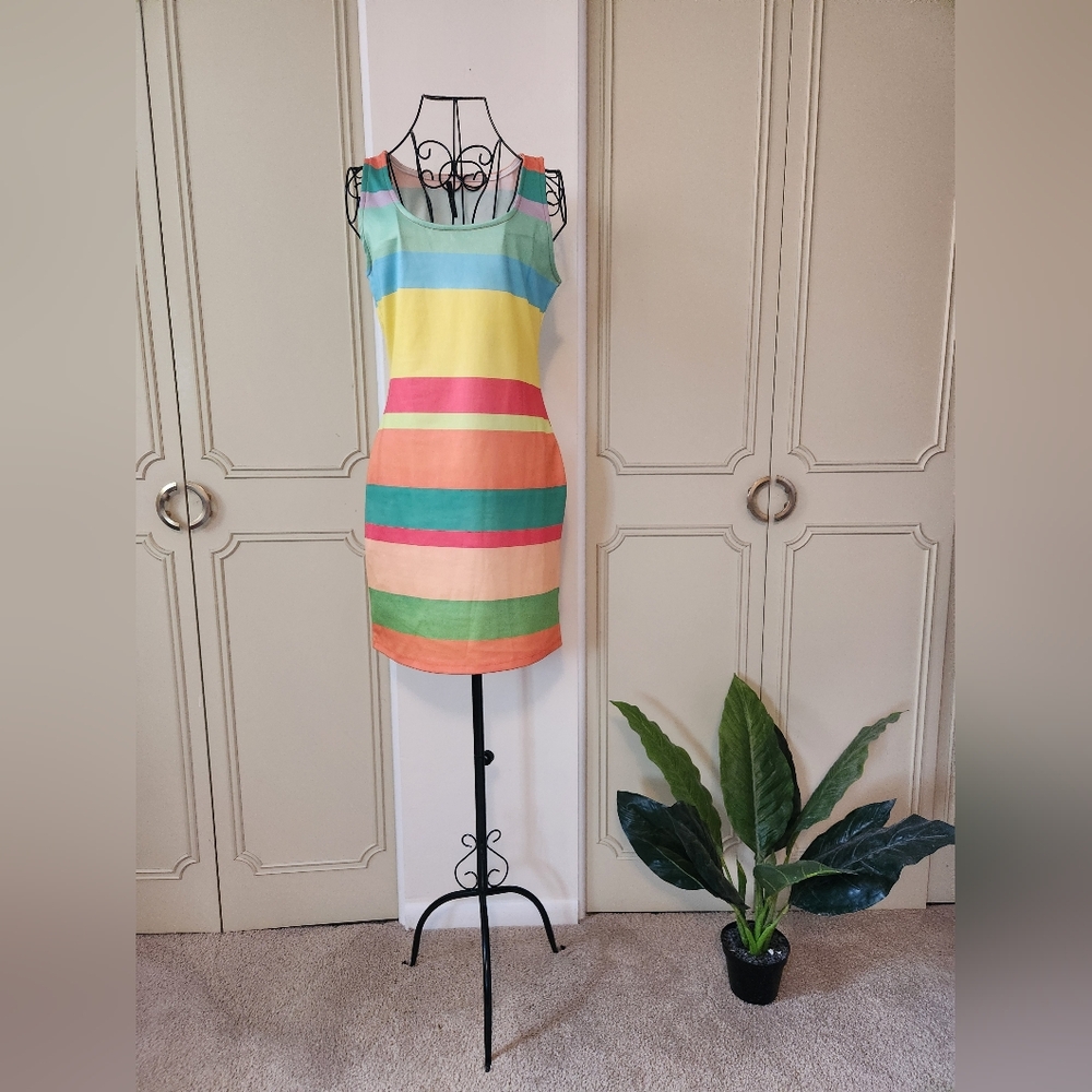 Vintage Colorful Striped Sleeveless Dress
